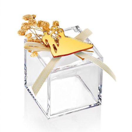 ΜΠΟΜΠΟΝΙΕΡΑ ΜΠΙΖΟΥΤΙΕΡΑ PVC ΜΕ ΧΡΥΣΟ PLEXIGLASS ΓΑΜΠΡΟΣ & ΝΥΦΗ  5X5X5CM