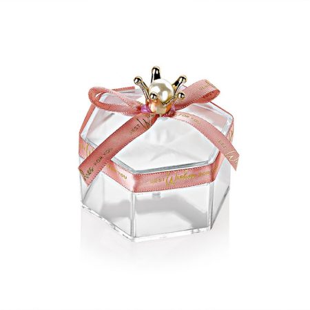 ΜΠΟΜΠΟΝΙΕΡΑ ΜΠΙΖΟΥΤΙΕΡΑ ΠΟΛΥΓΩΝΗ PVC ΜΕ ΡΟΖ ΚΟΡΔΕΛΑ ΚΑΙ ΧΡΥΣΗ ΚΟΡΩΝΑ Φ6X6CM